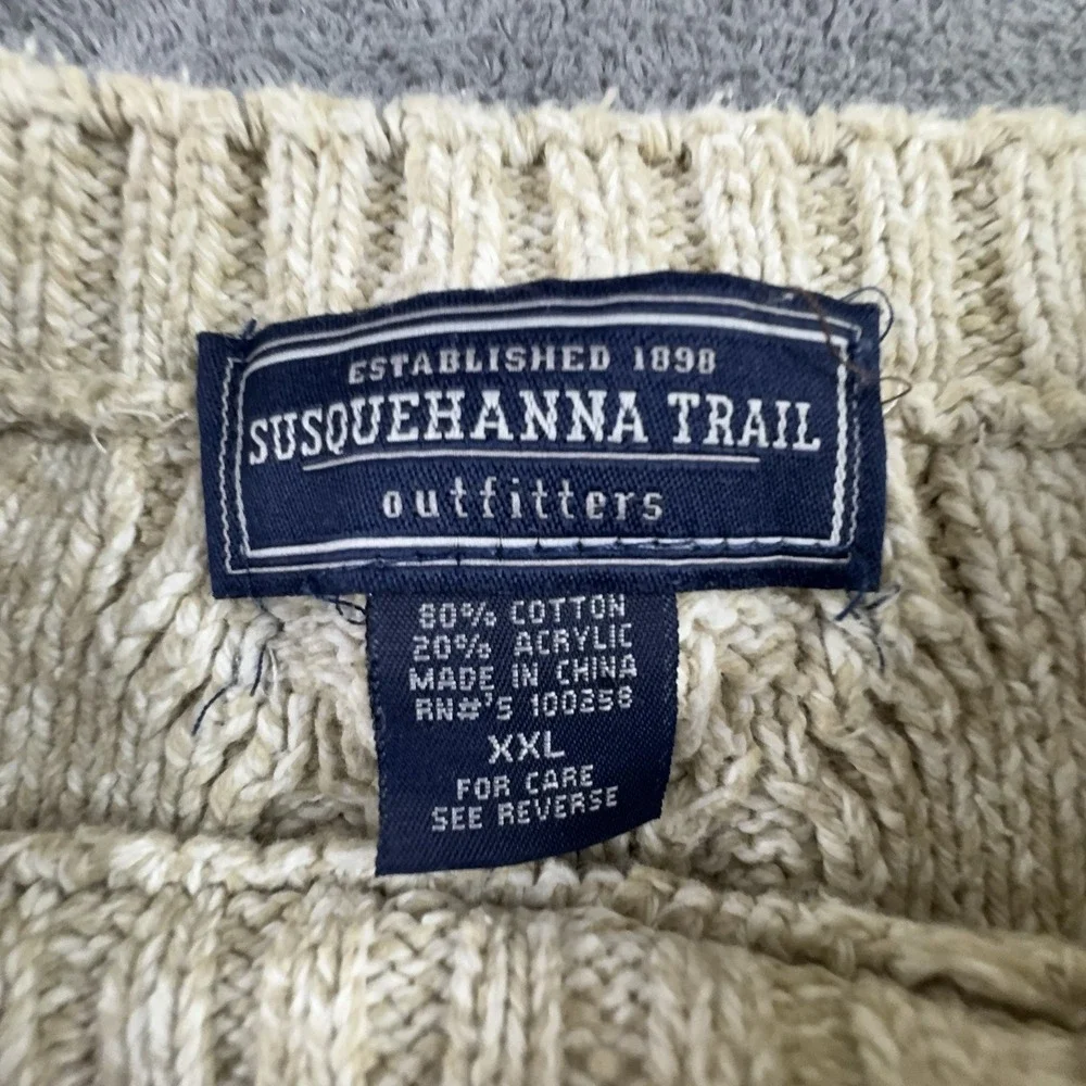 Susquehanna Trail‎ Outfitters Cable Knit Sweater Mens Size 2XL Beige Fisherman